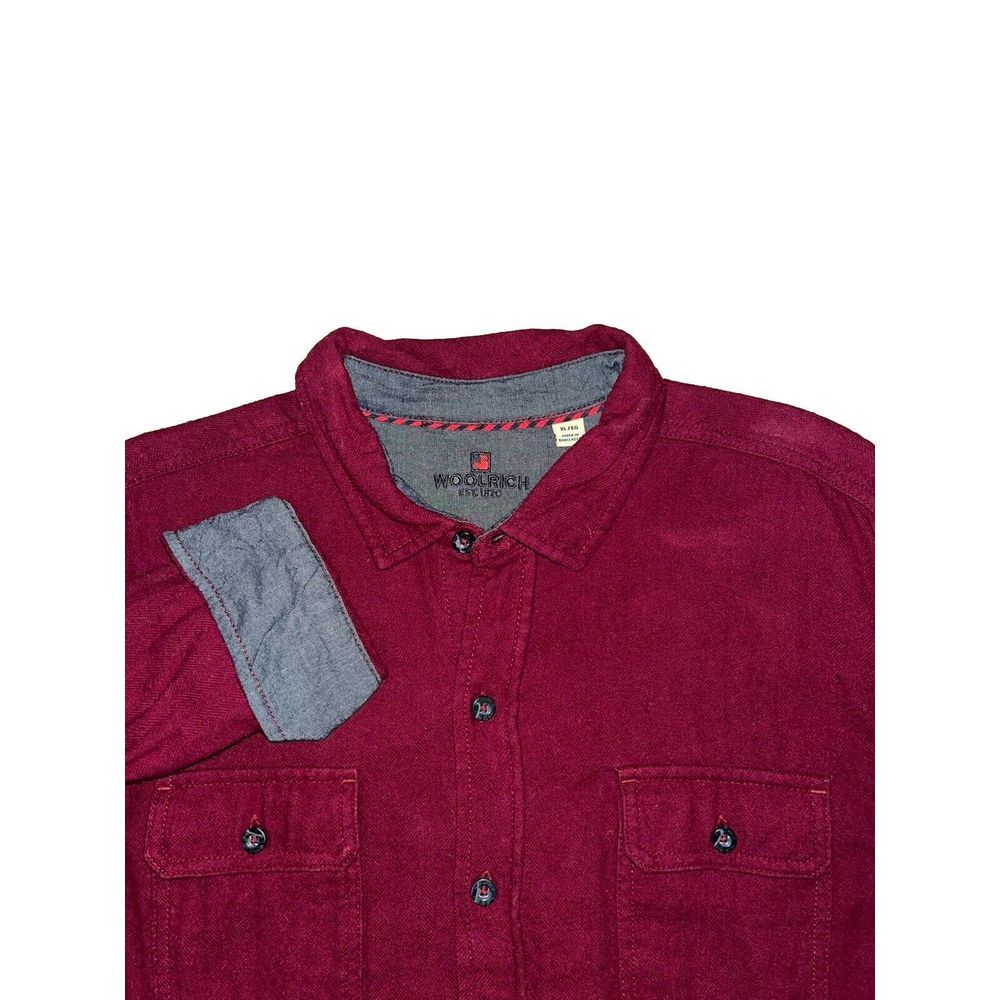 Woolrich Men's XL Burgundy Red Flannel Long Sleeve‎ Button Up Shirt 100% Cotton